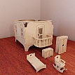 A furnished bedroom level for "Modular dollhouse". Pattern for CNC router and laser cutting (1:12 scale). Dolls 4-8 inch (12-20cm). Vector projects.