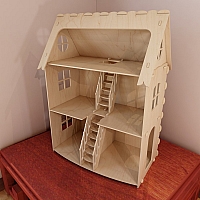 Medium wooden dollhouse. Vector model for router and laser cut. Plywood 6mm.