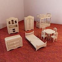 Dolls furniture Pack. Vector models for CNC router and laser cutting. 1:6 scale. Doll house kit. Plywood toy. Toys for girls. DXF, CDR, AI, SVG. Plywood 3mm/4mm/5mm/6mm.